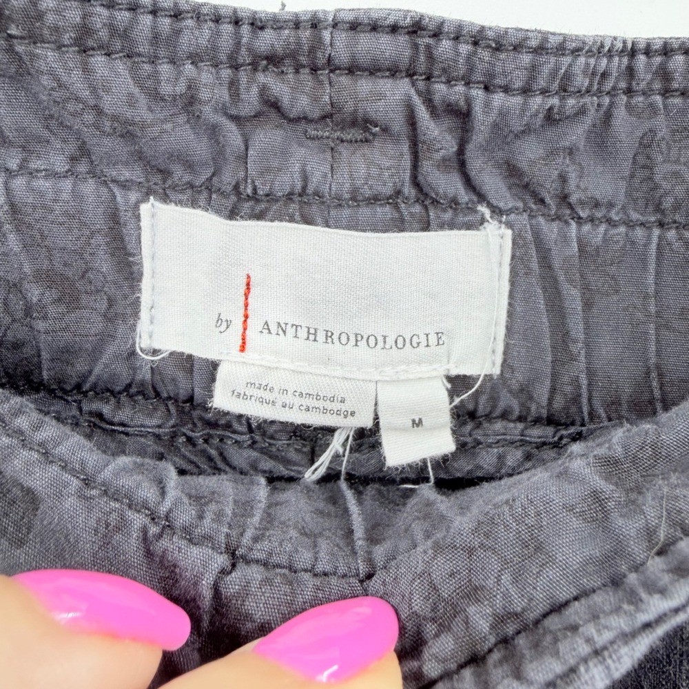 Anthropologie Women Black Cotton Elastic Waist Utility Pleated Pants Size M - Picture 3 of 5